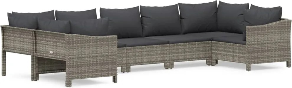 vidaXL 7 részes szürke polyrattan kerti ülőgarnitúra párnákkal