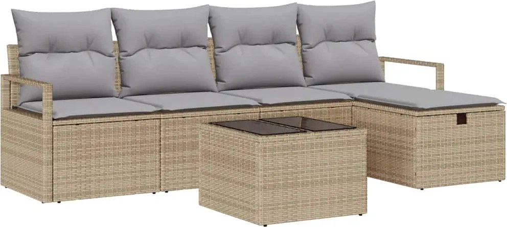 vidaXL Kerti Kanapé Szett párnával tárolóval 6 pcs Bézs Poli rattan