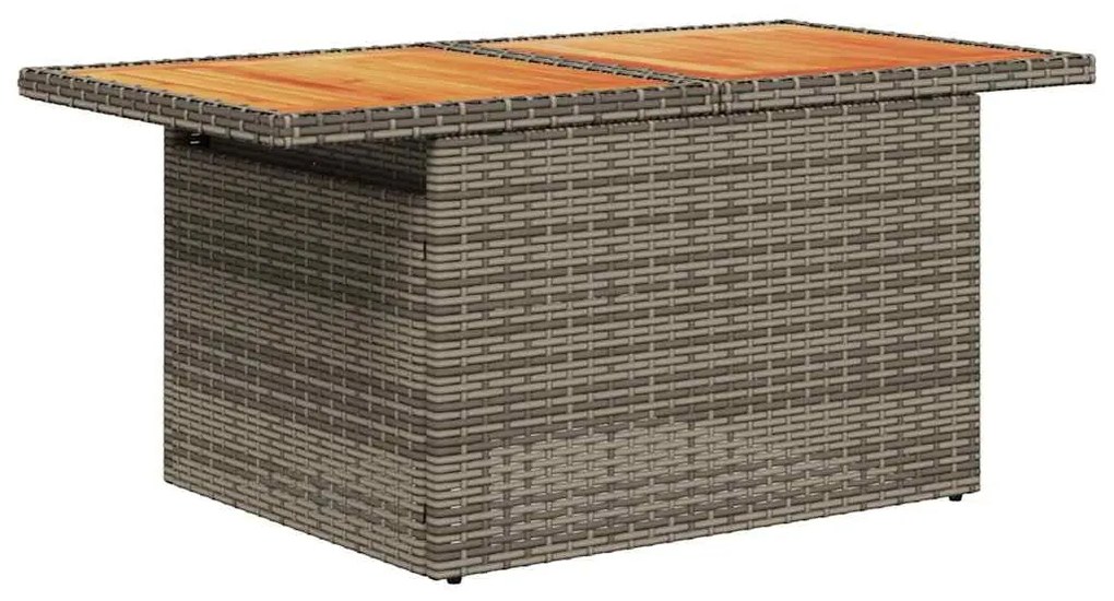 9 részes szürke polyrattan akácfa kerti ülőgarnitúra párnákkal
