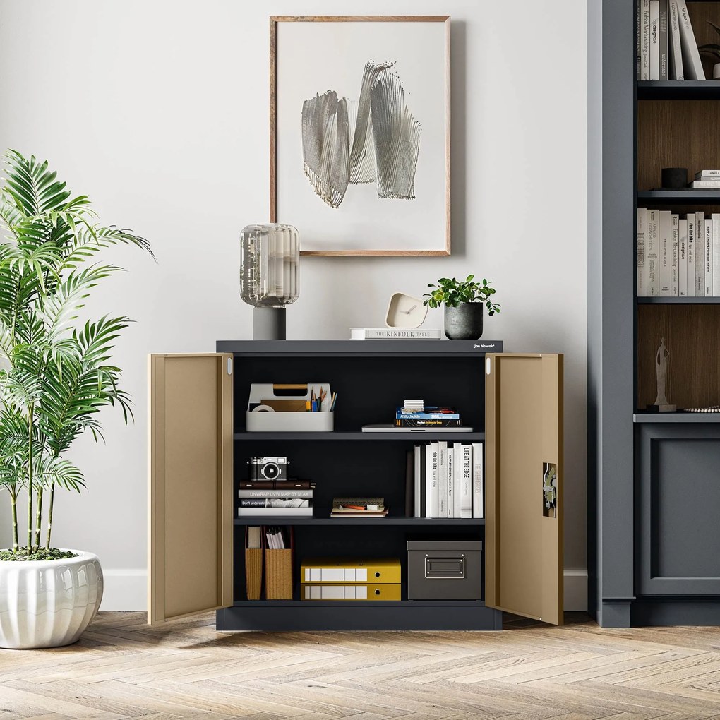 Alacsony fém irattartó szekrény BEATA, 900 x 930 x 400 mm, Eco Design: antracit/ dió