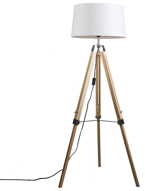 Állólámpa természetes színű, fehér vászonbúrával 45 cm - Tripod