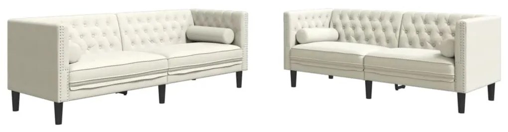 2 részes krémszínű bársony Chesterfield kanapészett párnákkal