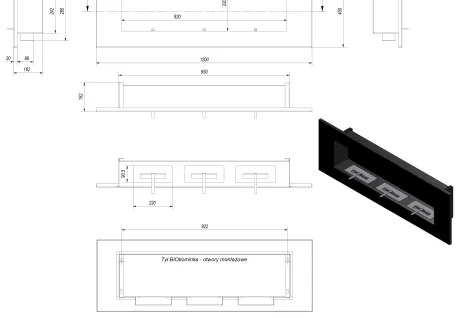 DELTA3/TUV beépíthető BIO kandalló 40x120 cm, 3x1,1 kW fekete