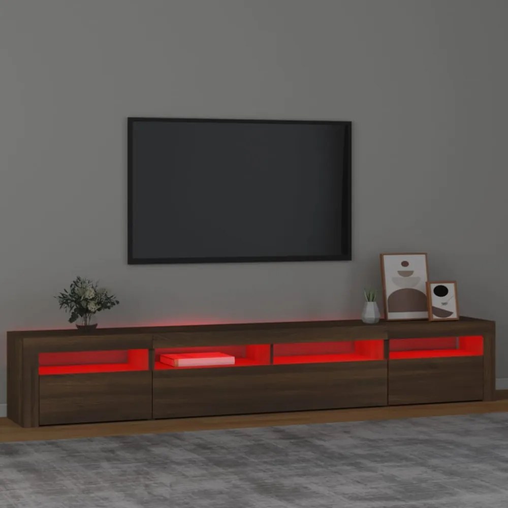 barna tölgy színű TV-szekrény LED-lámpákkal 240x35x40 cm