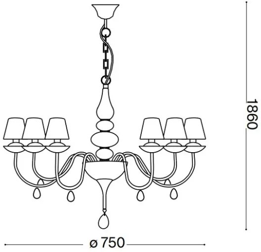 Ideal Lux - Csillár láncon BLANCHE 6xE14/4W/230V átm. 75 cm fekete