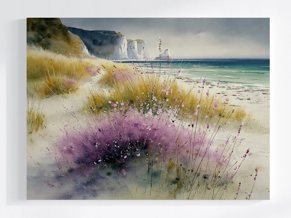 Vászonkép Canvas Tájkép Anglia Tenger Tengerpart Dover Sziklák Virágok 100x75