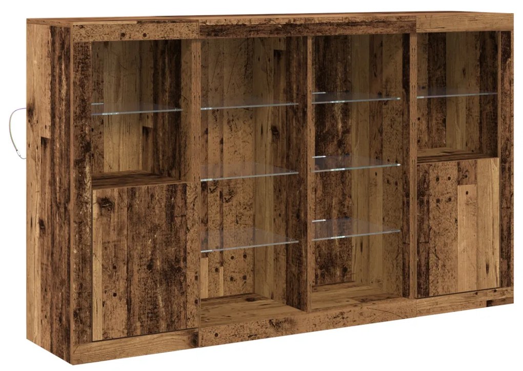 Büfé LED Fényekkel Régi Fa 163x37x100 cm Mérnöki Fa