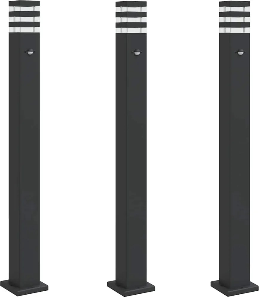 vidaXL 3 db fekete alumínium kültéri állólámpa érzékelővel 110 cm