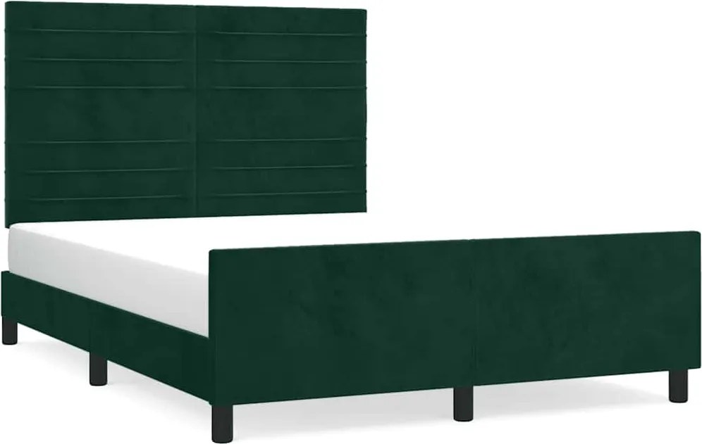 vidaXL sötétzöld bársony ágykeret matrac nélkül 140 x 200 cm