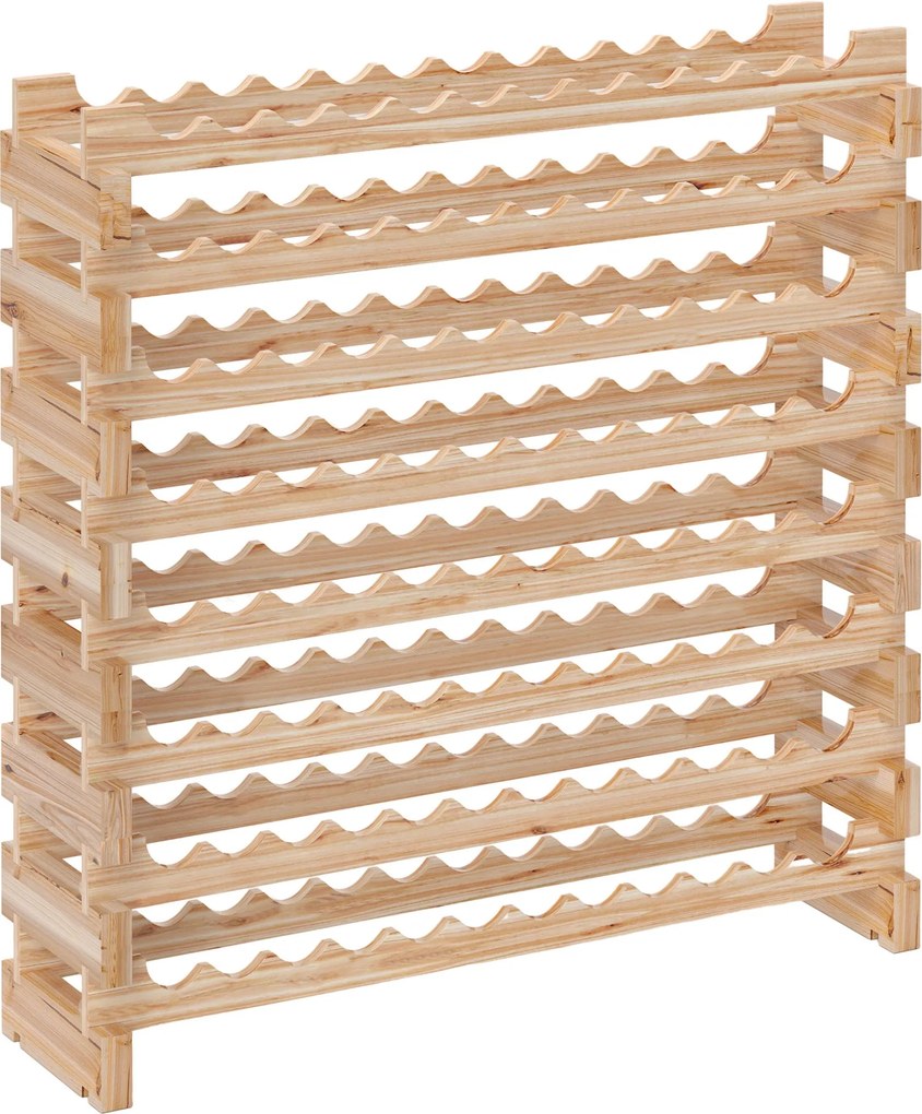 HOMCOM Fenyőborospolc, Borospince 8 Polccal 96 Üveghez és Maximum 100 kg Teherbírással, 114x28x113.5 cm, Természetes Fa | Aosom