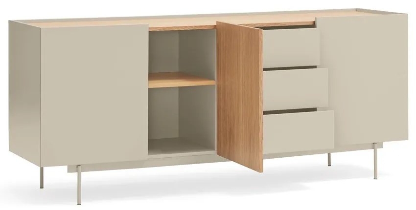 Bézs-natúr színű alacsony komód tölgyfa dekorral 180x78 cm Otto – Teulat