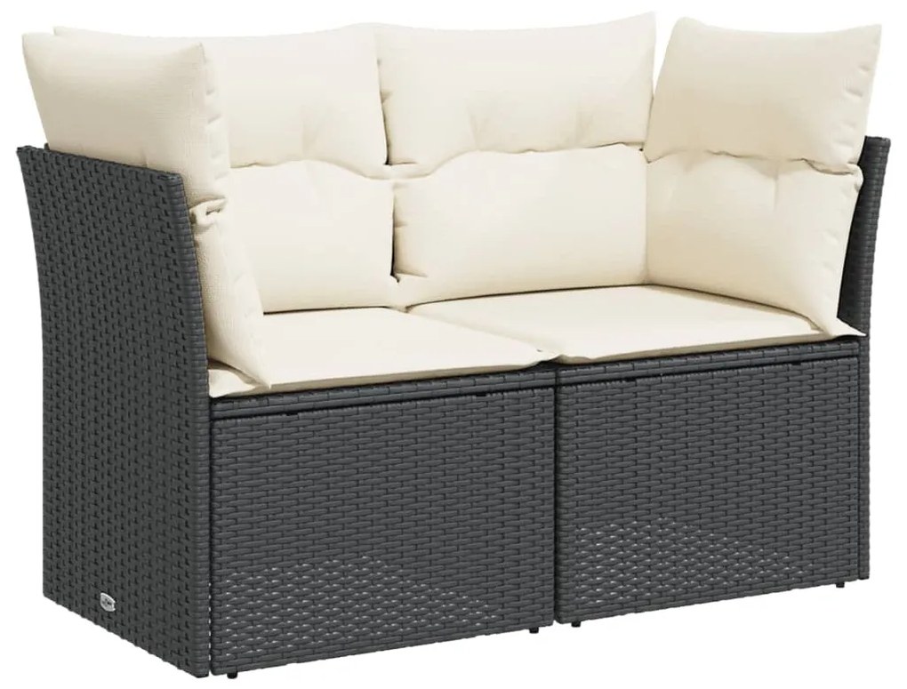 2 személyes fekete polyrattan kerti kanapé párnával