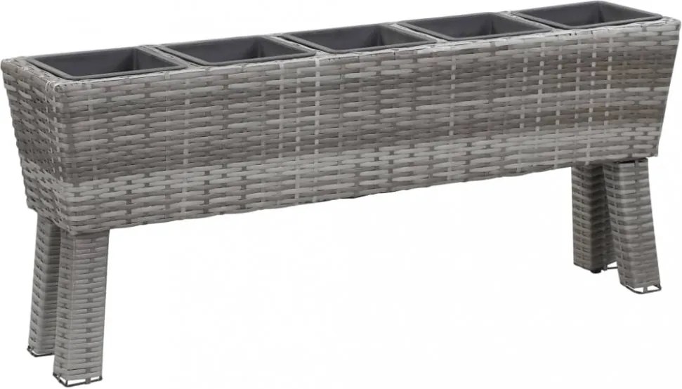 Szürke polyrattan kerti virágtartó 5 kaspóval 118 x 25 x 50 cm