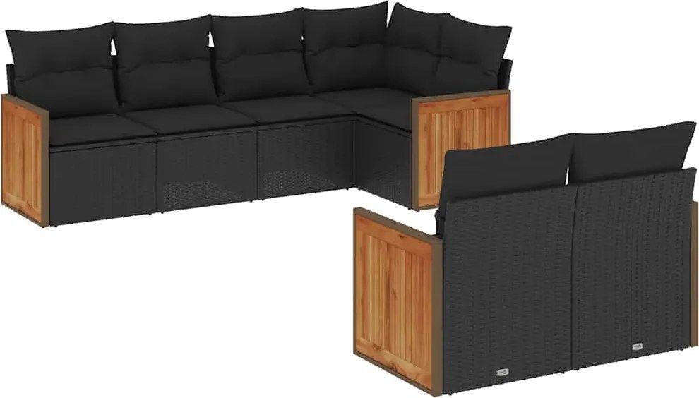 vidaXL 7 részes fekete polyrattan kerti ülőgarnitúra párnával
