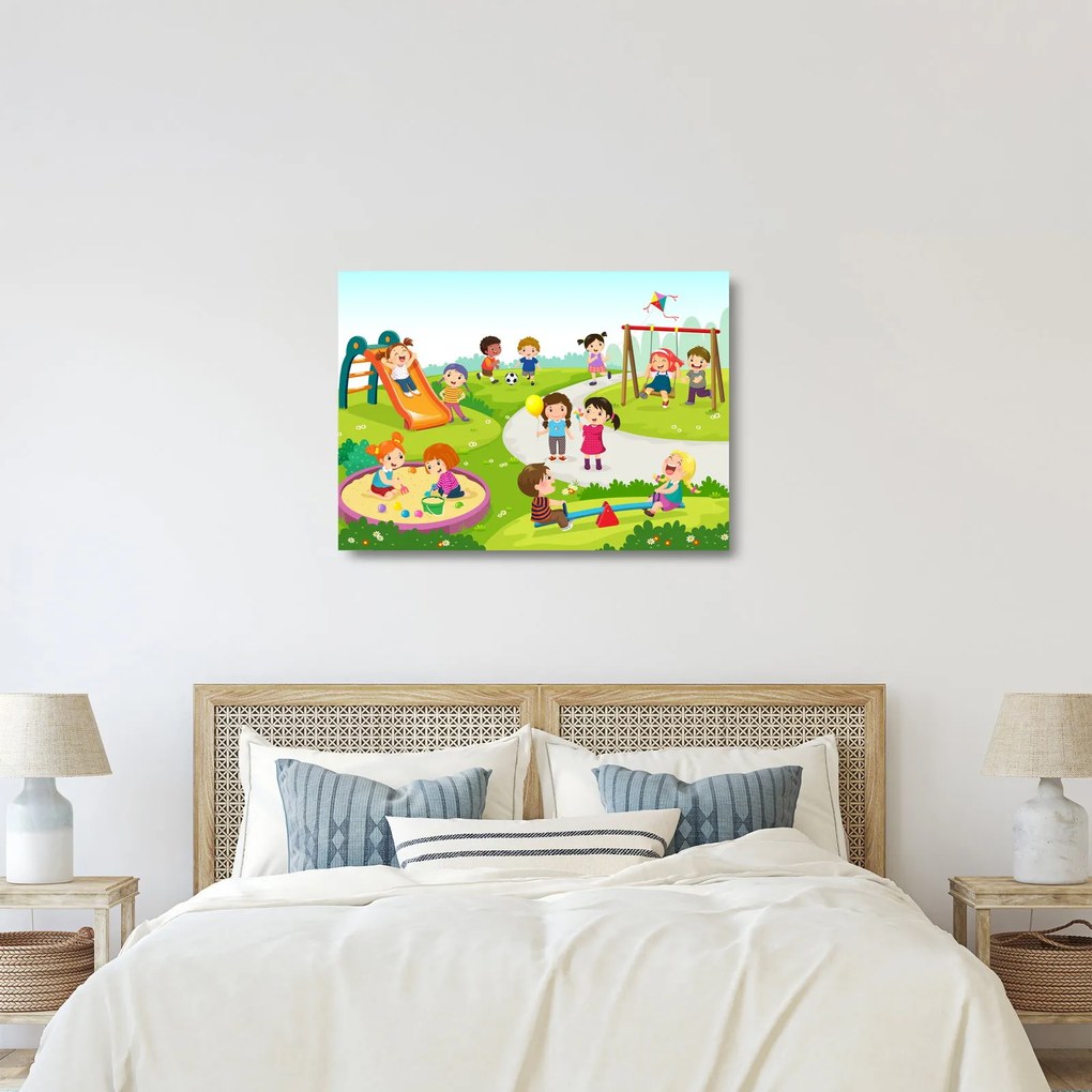 Kép a gyermekek szórakozásáról a homokozóban (üvegen) (70x50 cm)