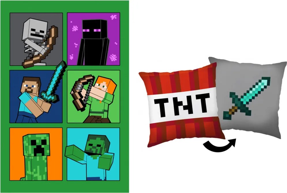 Minecraft Fight Sword polár takaró és párna szett, 2 részes