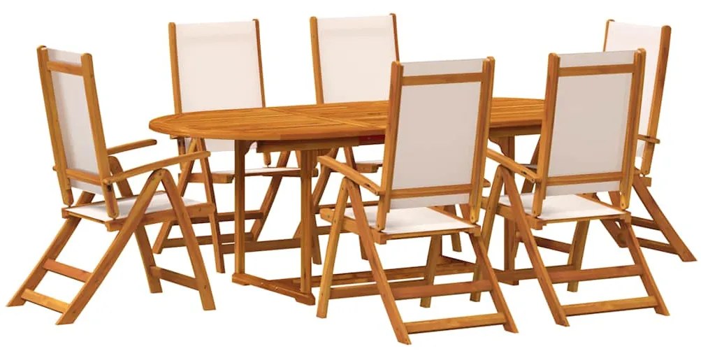 vidaXL 7 részes tömör akácfa és textilén kerti étkezőgarnitúra