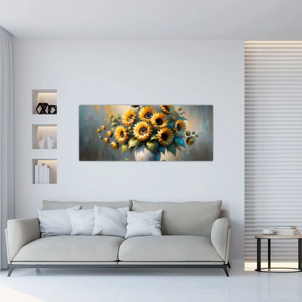 Kép – Napraforgós váza (120x50 cm)