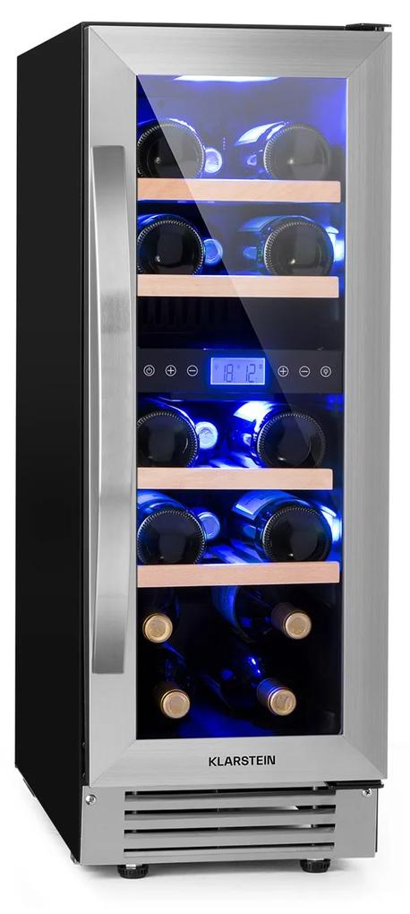 Vinovilla Duo 17, kétzónás borhűtő, hűtőszekrény, 53l, 17 palack, 3 színű LED világítás, üvegajtó