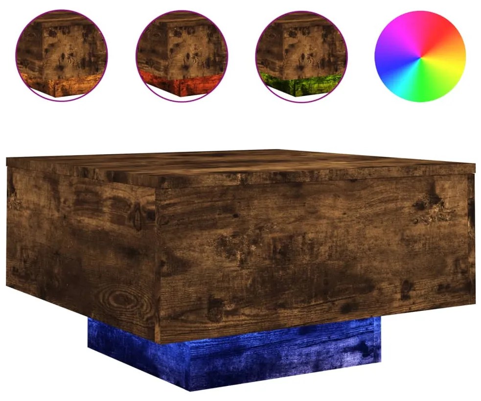 Füstös tölgy színű dohányzóasztal LED-lámpákkal 55 x 55 x 31 cm