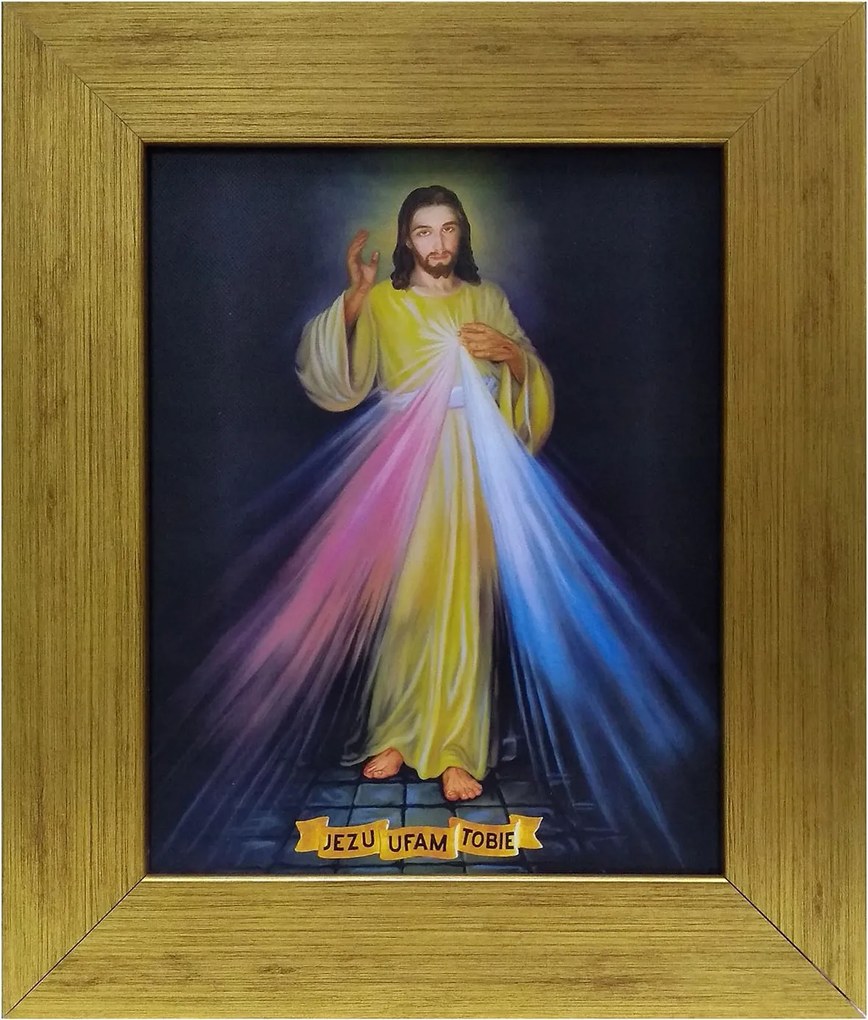 Vászonkép 20x25cm Jézus Bízom benned lapos keret arany 3047