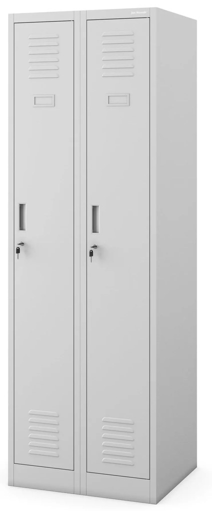 Pléh öltözőszekrény talpazaton, négymodulos, polcokkal KACPER II, 600 x 1800 x 500 mm, szürke