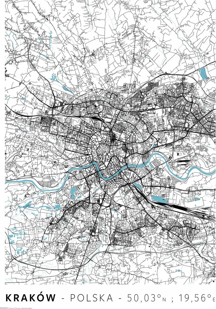 Krakkó Várostérkép poszter A3 29,7x42 cm