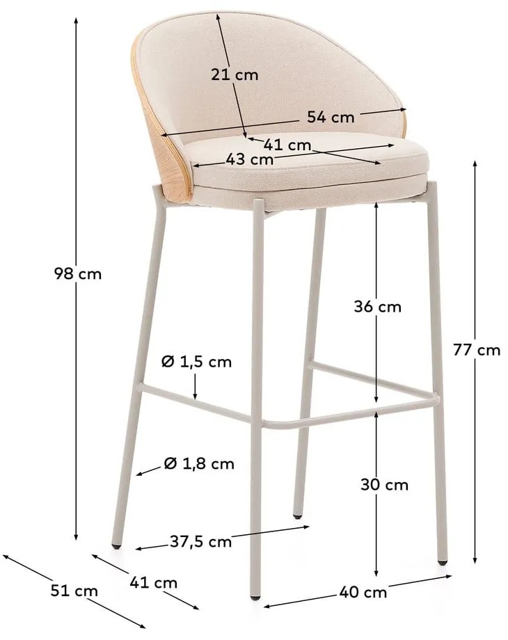 Bézs-világos natúr színű bárszék (ülésmagasság 77 cm) Eamy – Kave Home