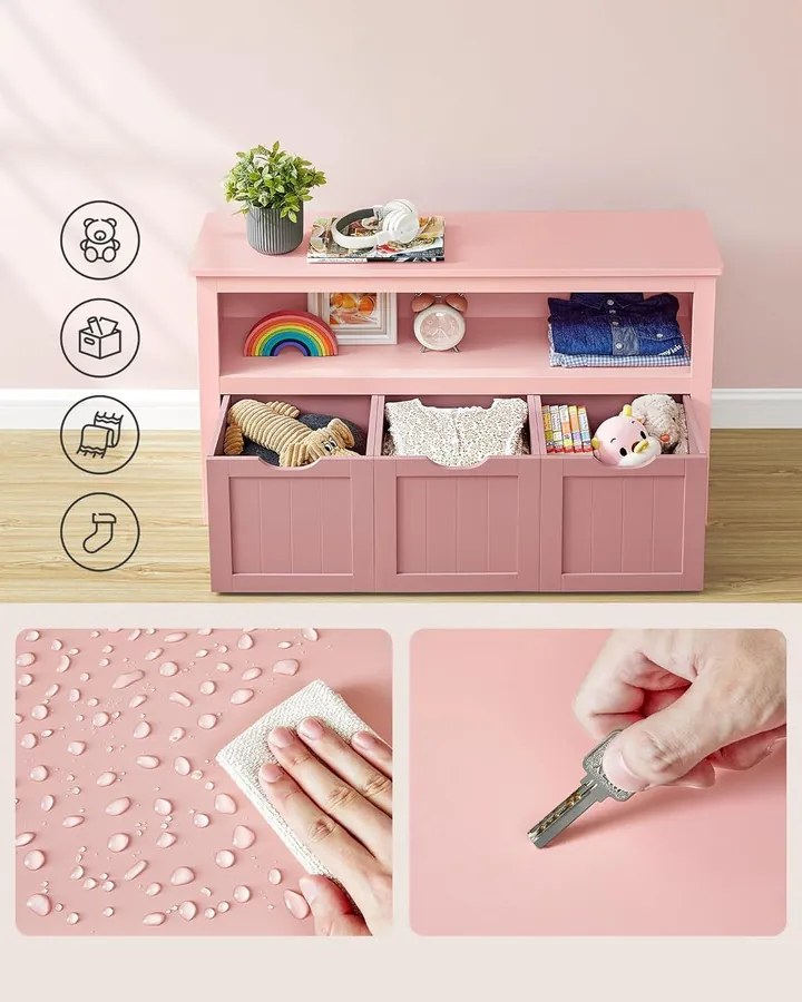 Játéktároló szekrény, gyerekpolc, 30 x 102 x 60 cm, rózsaszín