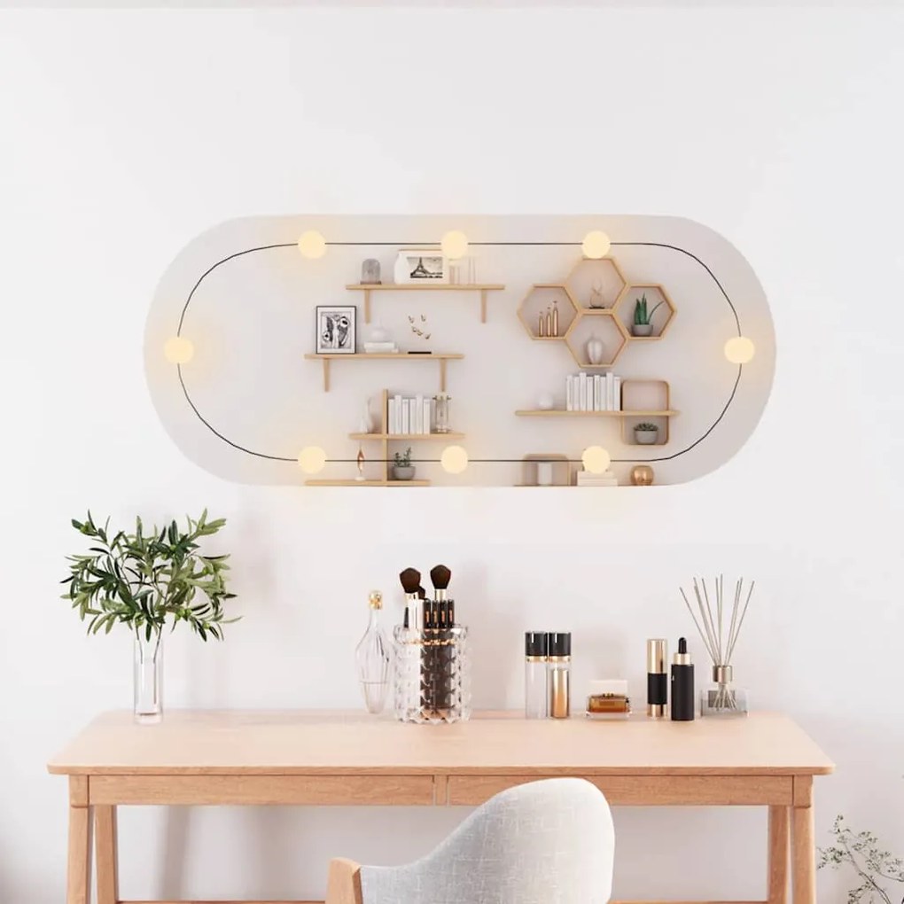 ovális üveg falitükör LED fényekkel 40 x 90 cm