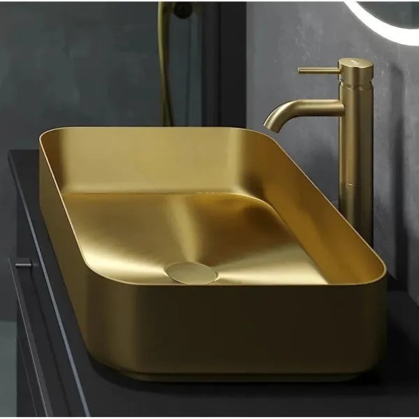 BATH DELUXE 06-052-18-70-00 - LJORDAL 52x34 cm ráültethető mosdó acél/sárgaréz