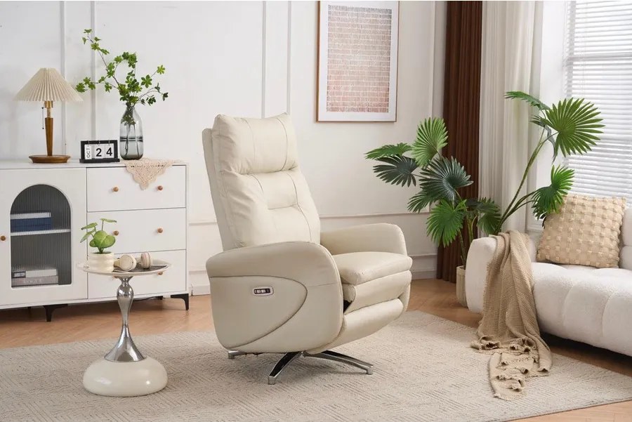 VASHOME Elektromos relaxációs fotel állítható háttámlávalés lábzsámollyal, USB töltővel, Bézs