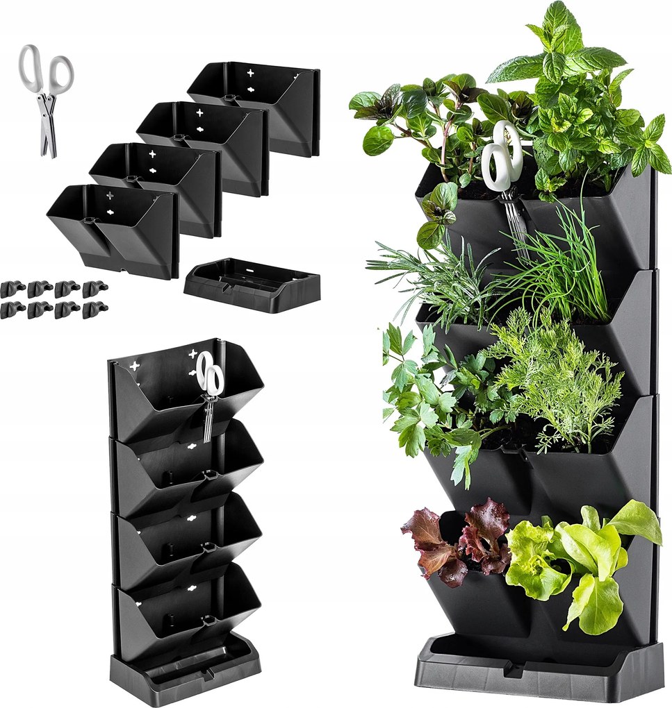 Vertikális Kert Virágtartó Kaspó 4 Modulos Fali Állvány