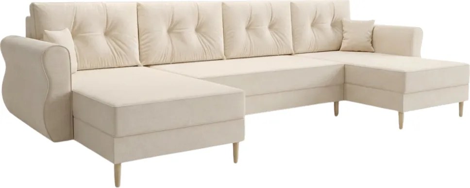 Ágyazható U alakú kanapé SILVIANO 300x140 cm, krém színű + 2 db díszpárna INGYEN