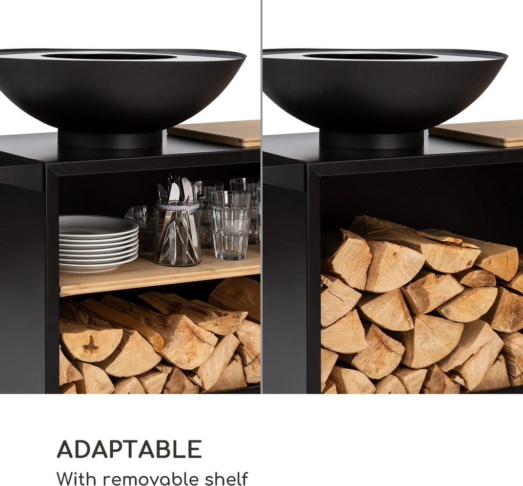 Blumfeldt Savage 2.0 Wide, ohnisko s grilom, bambusová doska na krájanie, ochranný kryt