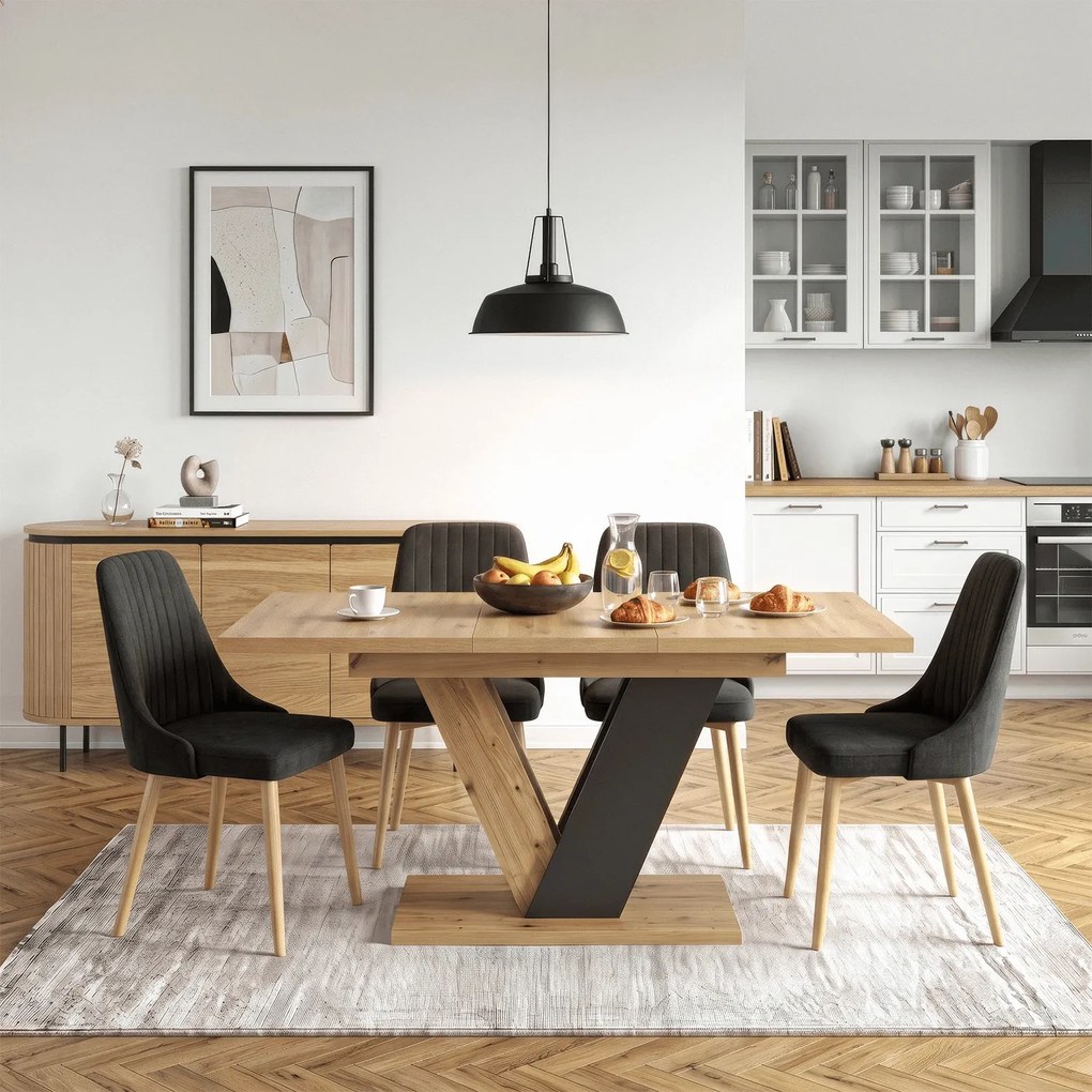 Kihúzható étkezőasztal 120–160 cm méretben, artisan tölgy/fekete színben CLARK