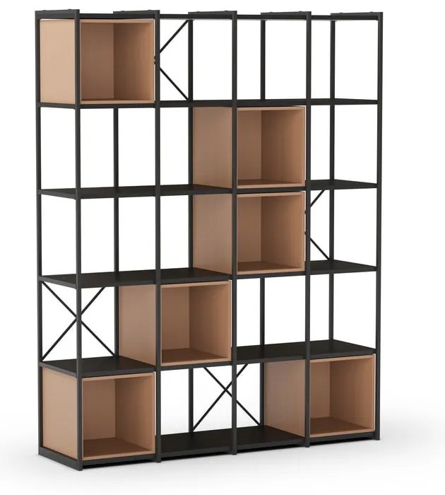 Fekete-téglavörös könyvespolc 140x179 cm Anya – Marckeric