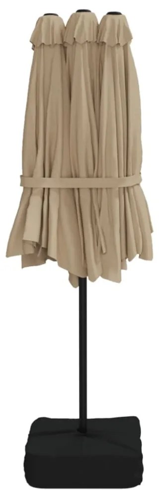 tópszínű dupla tetős napernyő LED-ekkel 449 x 265 cm