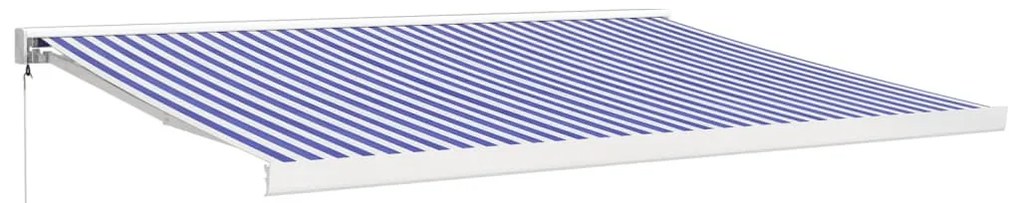 kék és fehér szövet és alumínium behúzható napellenző 4 x 3 m