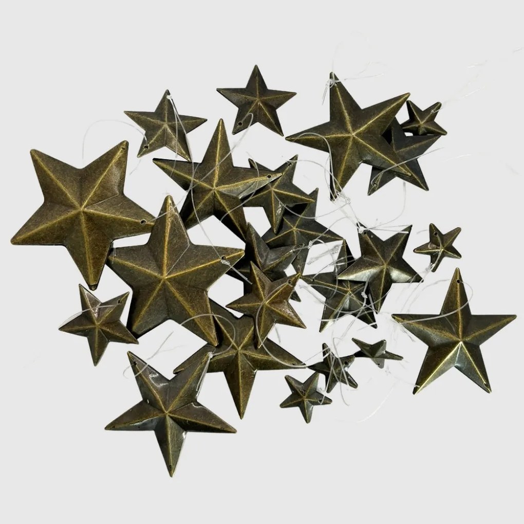 Rézszínű fém csillagok akasztóval 22db-os