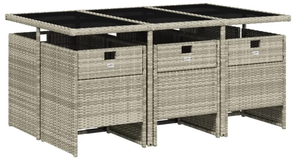 7 részes világosszürke polyrattan kerti étkezőszett párnával