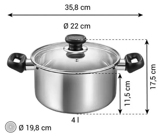 Indukciós tűzhelyhez alkalmas rozsdamentes acél edény fedővel 4 l Brava – Tescoma