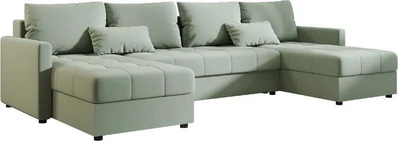 AKCIÓ U alakú kinyitható kanapé VENORIA 285x146 cm, világoszöld + 2 párna INGYEN II. minőség
