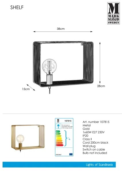 Markslöjd 107815 - Fali lámpa SHELF 1xE27/60W/230V
