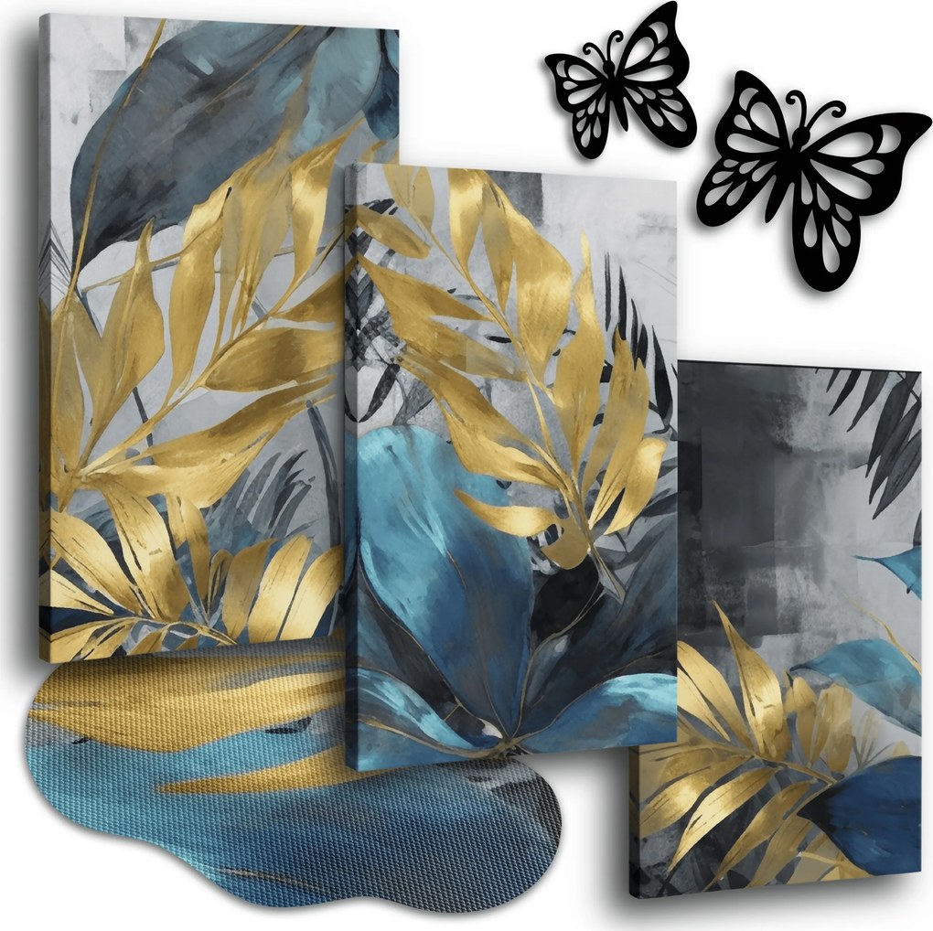 Vászonkép Arany Levelek 150x70 cm Hálószoba Falikép Triptichon