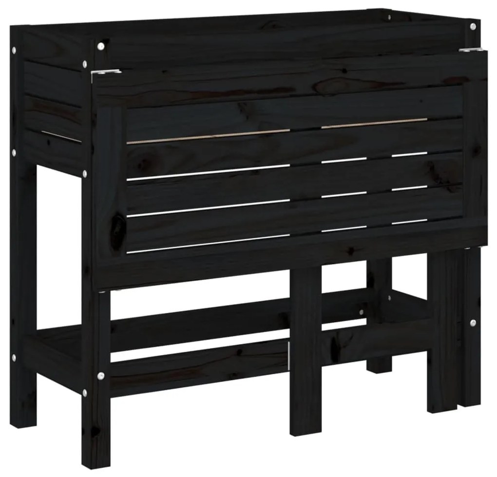 fekete tömör fa kerti ültetőláda összecsukható asztallappal