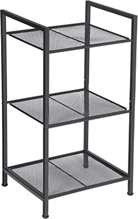 Fém polc, 3 szintes polc, bővíthető, állítható polcok, ipari design, fekete