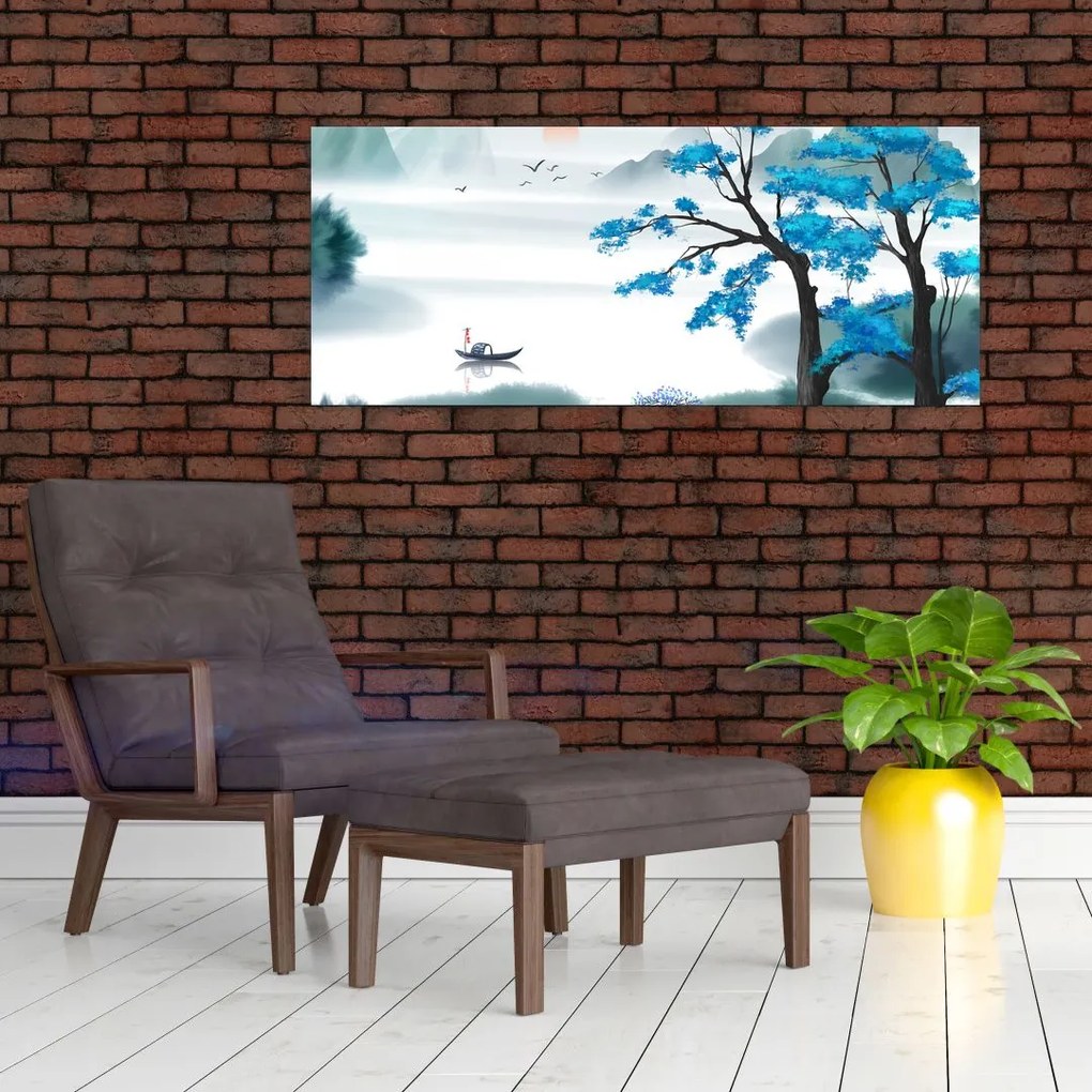 Kép - festett tó csónakkal (120x50 cm)