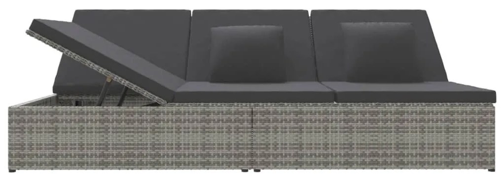 Sötétszürke polyrattan átalakítható napozóágy párnákkal