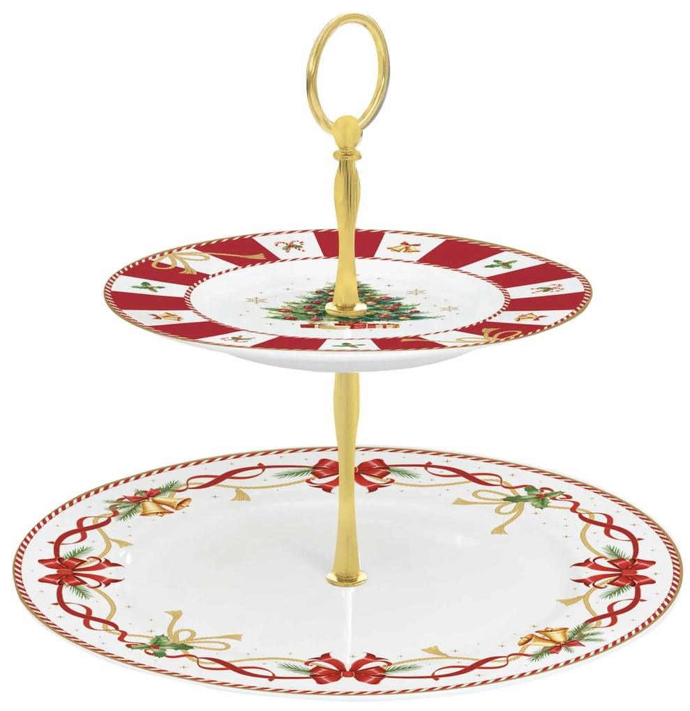 Karácsonyi porcelán két emeletes süteményes állvány díszdobozban Christmas Tale